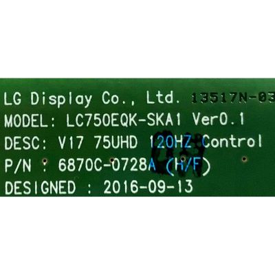 T-CON PARA TV SONY ORIGINAL / NUMERO DE PARTE 6871L-5143B / 6870C-0728A / 5143B / LC750EQK-SKA1 / SUSTITUTA 6871L-5143A / PANEL S750QF58 V8 / DISPLAY LC750EQL (SK)(A1) / MODELO XBR-75X850E / XBR75X850E - Imagen 2